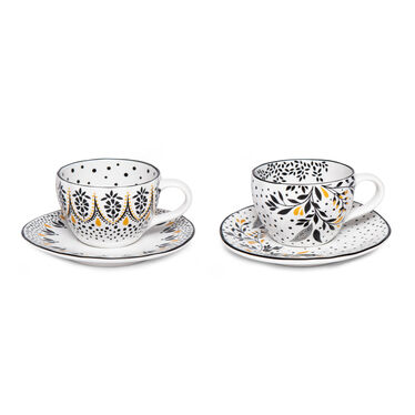 Sara Miller Artisanne Noir Set of 2 Espresso Cup & Saucers Sara Miller Artisanne Noir Set of 2 Espresso Cup & Saucers